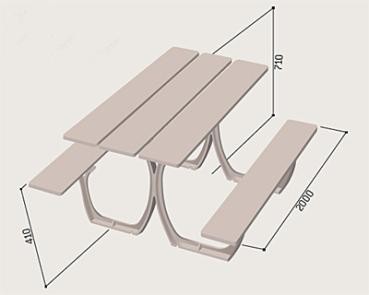 KNAK Picknick-Kombination „Kompakt“ ein klassischer Picknickplatz, solide verarbeitet, Sitz- und Tischauflagen aus massivem Hartholz (FSC-zertifiziert), oberflächenbehandelt im Farbton Eiche hell, massives Stahlgussgestell, beschichtet im RAL Farbton 9005