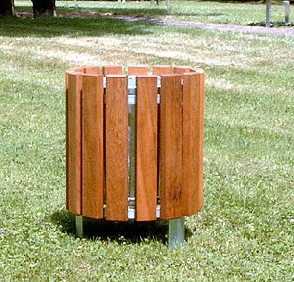 Abfallbehälter mit Holzverkleidung Typ Rund mit Stahlblecheinsatz