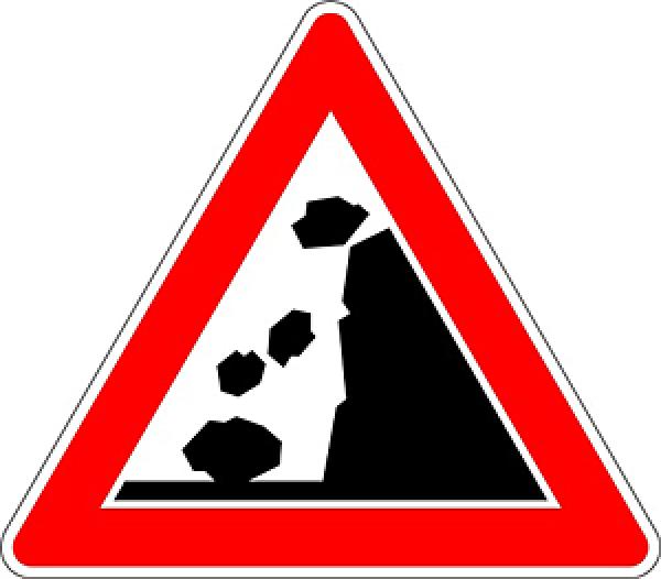 Verkehrszeichen VZ 101-15 - Steinschlag Aufstellung rechts