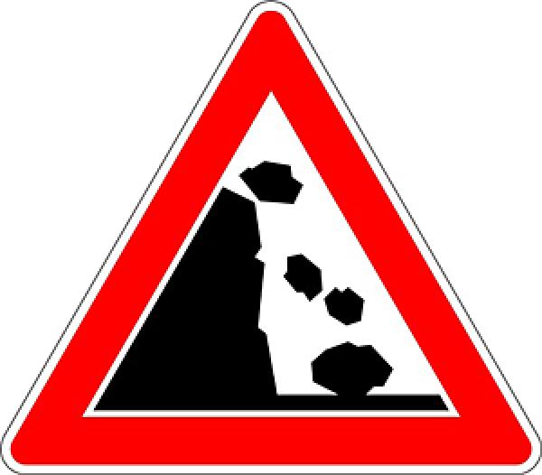 Verkehrszeichen VZ 101-15 - Steinschlag Aufstellung links