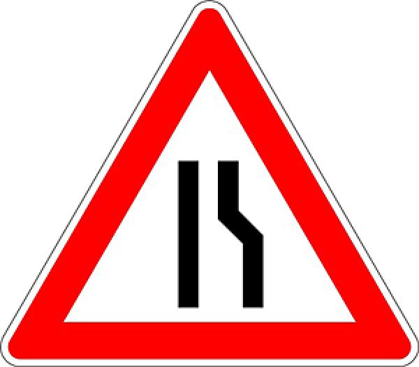 Verkehrszeichen VZ 121-10 verengte Fahrbahn einseitig rechts