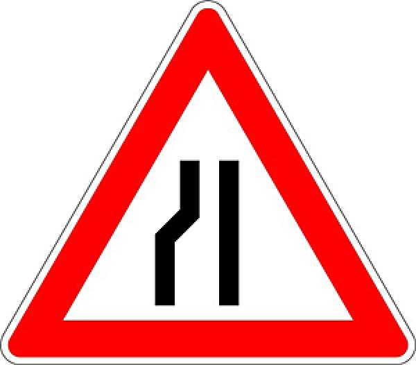 Verkehrszeichen VZ 121-20 verengte Fahrbahn einseitig links