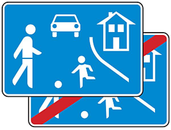 Verkehrszeichen VZ 325.14 Verkehrsberuhigter Bereich doppelseitig